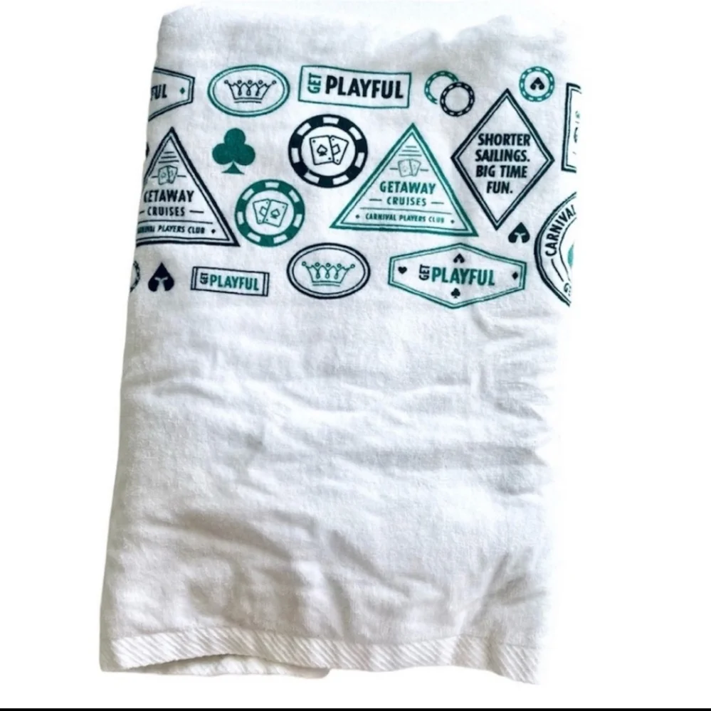 Carnival Cruise Line - Players Club Casino Logo - New- Beach Towel White & Green